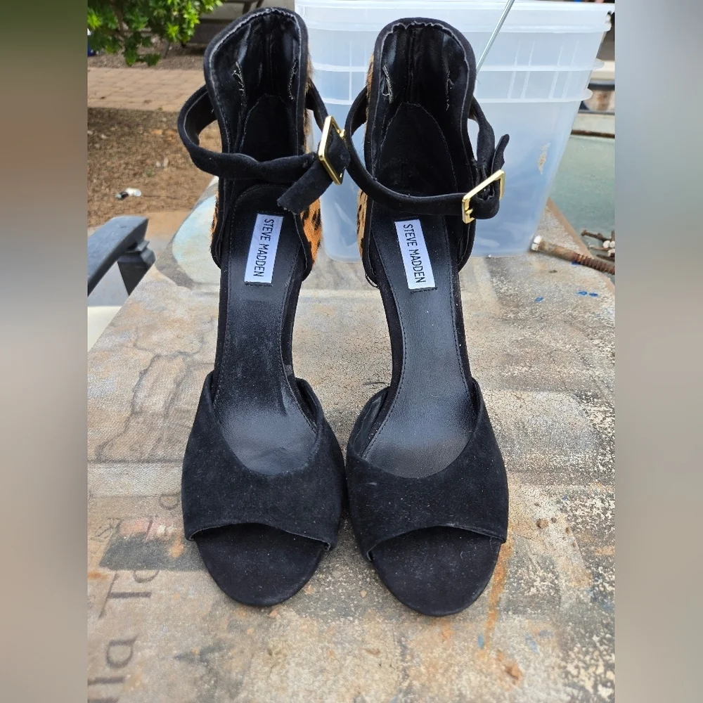 Steve Madden Sz 9 Stepout Mary Jane Heels Leather Calf Hair Buckle Leapord